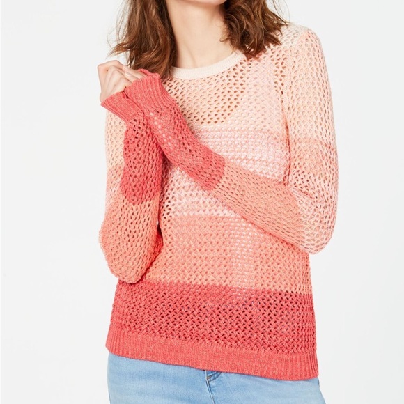 INC International Concepts Sweaters - INC Orange Ombré Metallic Detail Loose Knit Sweater Size S